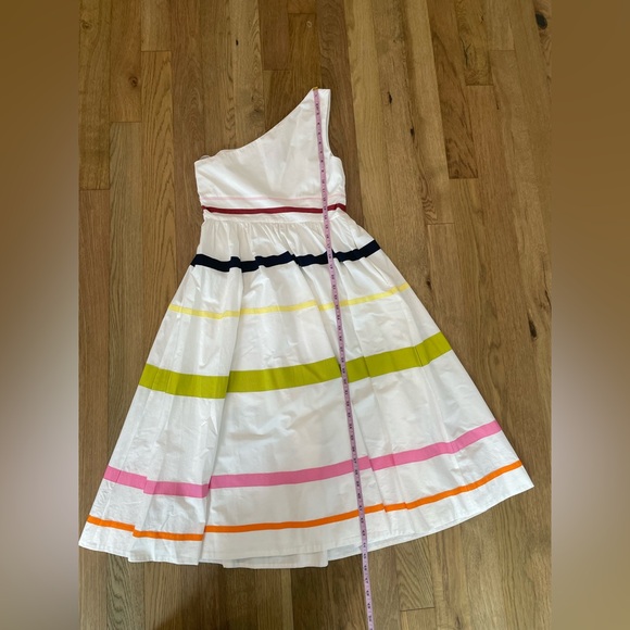J. Crew One Shoulder Fit-n-Flare Poplin White Dress with Colorful Stripes - Picture 10 of 15